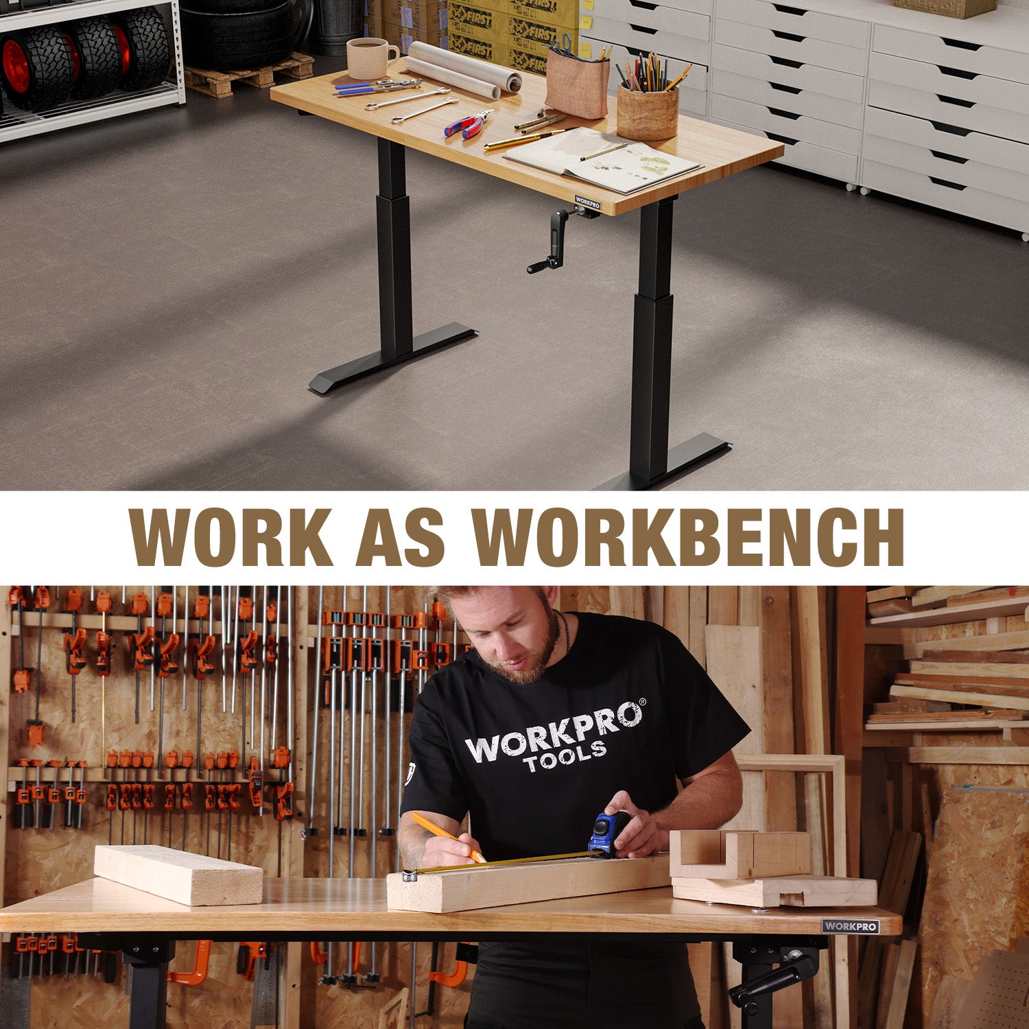 WORKPRO 47.2"×23.6" Adjustable Workbench, Crank Stand Desk, 300LBS Capacity - Image 8