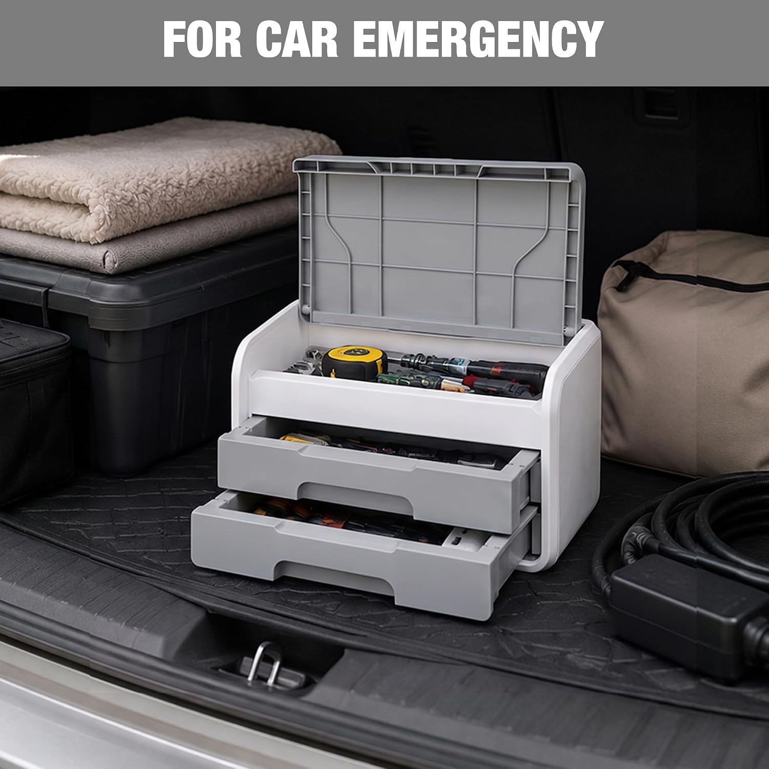 WORKPRO Mini Plastic Tool Box with 2-Drawer, Grey and White - Image 4
