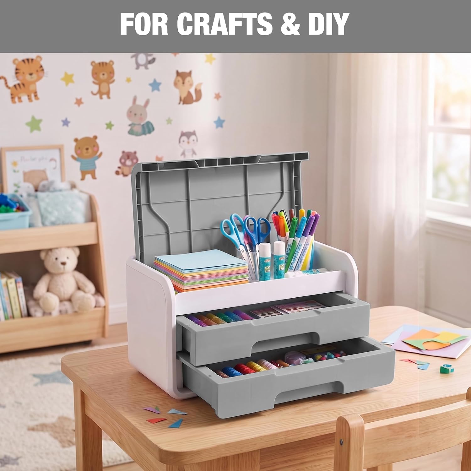 WORKPRO Mini Plastic Tool Box with 2-Drawer, Grey and White - Image 8