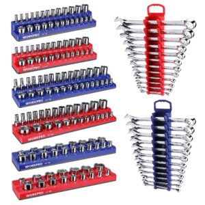 WORKPRO 8-Piece Magnetic Socket Organizer and Metric SAE Wrench Organizer Set, 1/4", 3/8", 1/2" Drive Metric SAE Socket Storage(Socket, Wrench not Included)