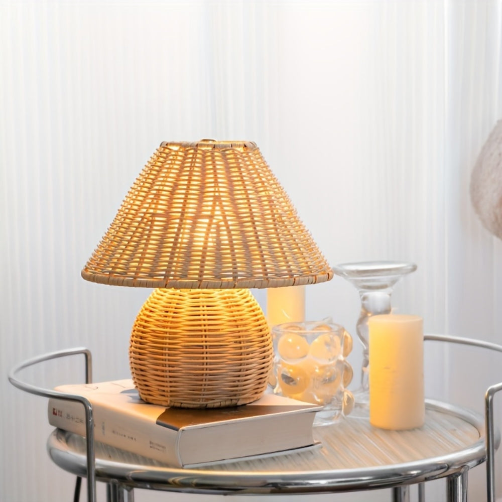 Table Lamp Rattan Shade Bamboo Base - Image 4