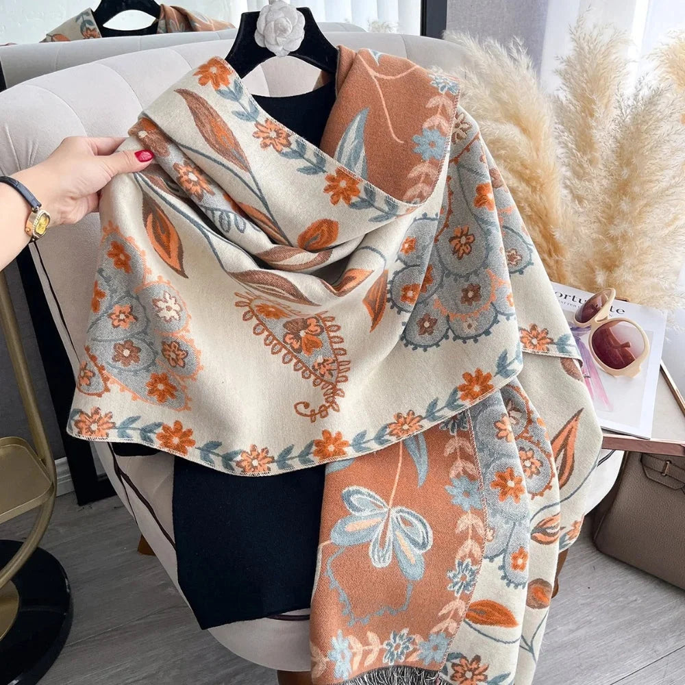 Shawl Scarf Double-Sided Floral Microfiber Blend - Image 3
