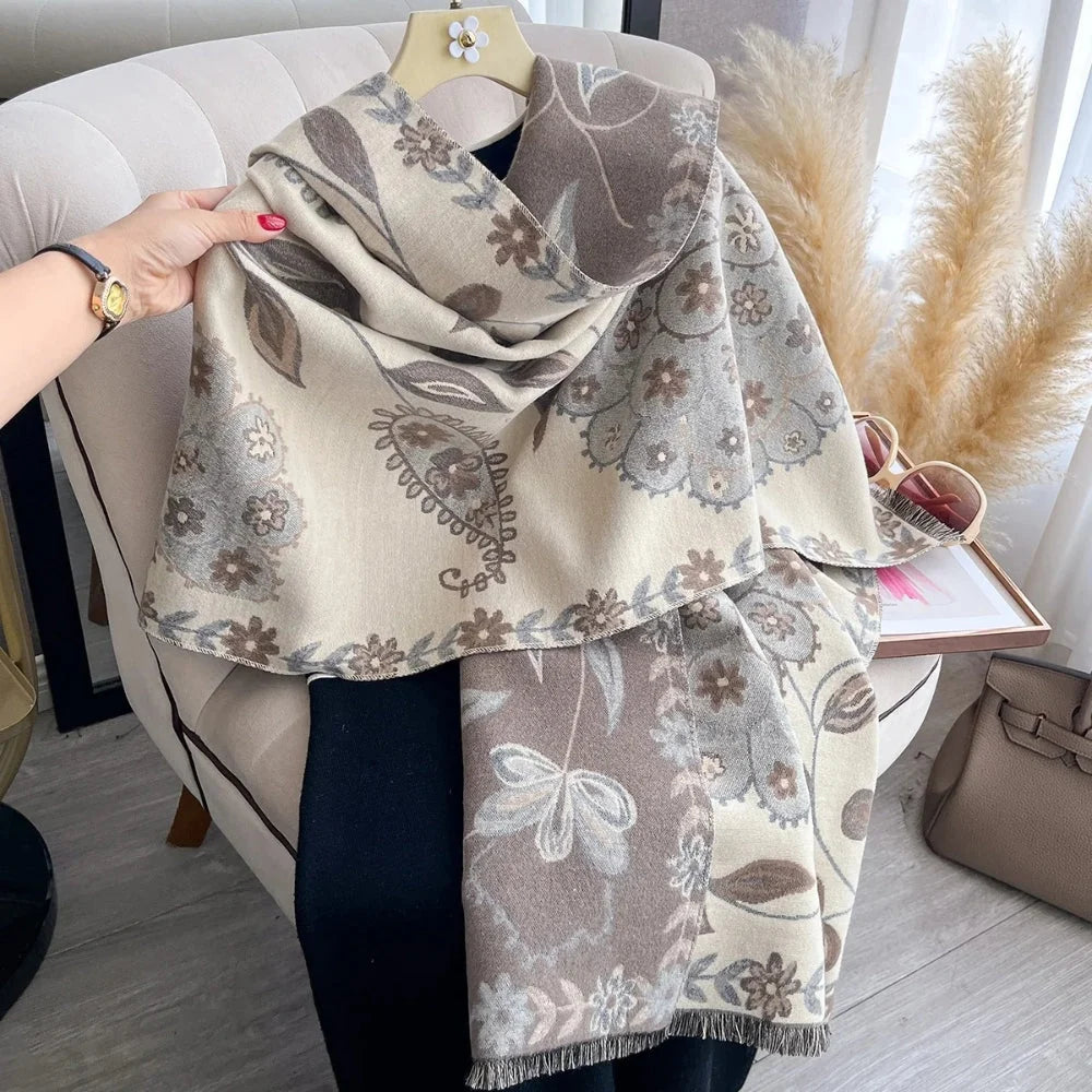 Shawl Scarf Double-Sided Floral Microfiber Blend - Image 2