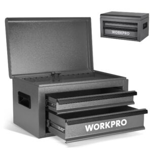 WORKPRO 15 Inch Heavy Duty Metal Tool Box with 2 Drawers & 1 Top Storage, Grey