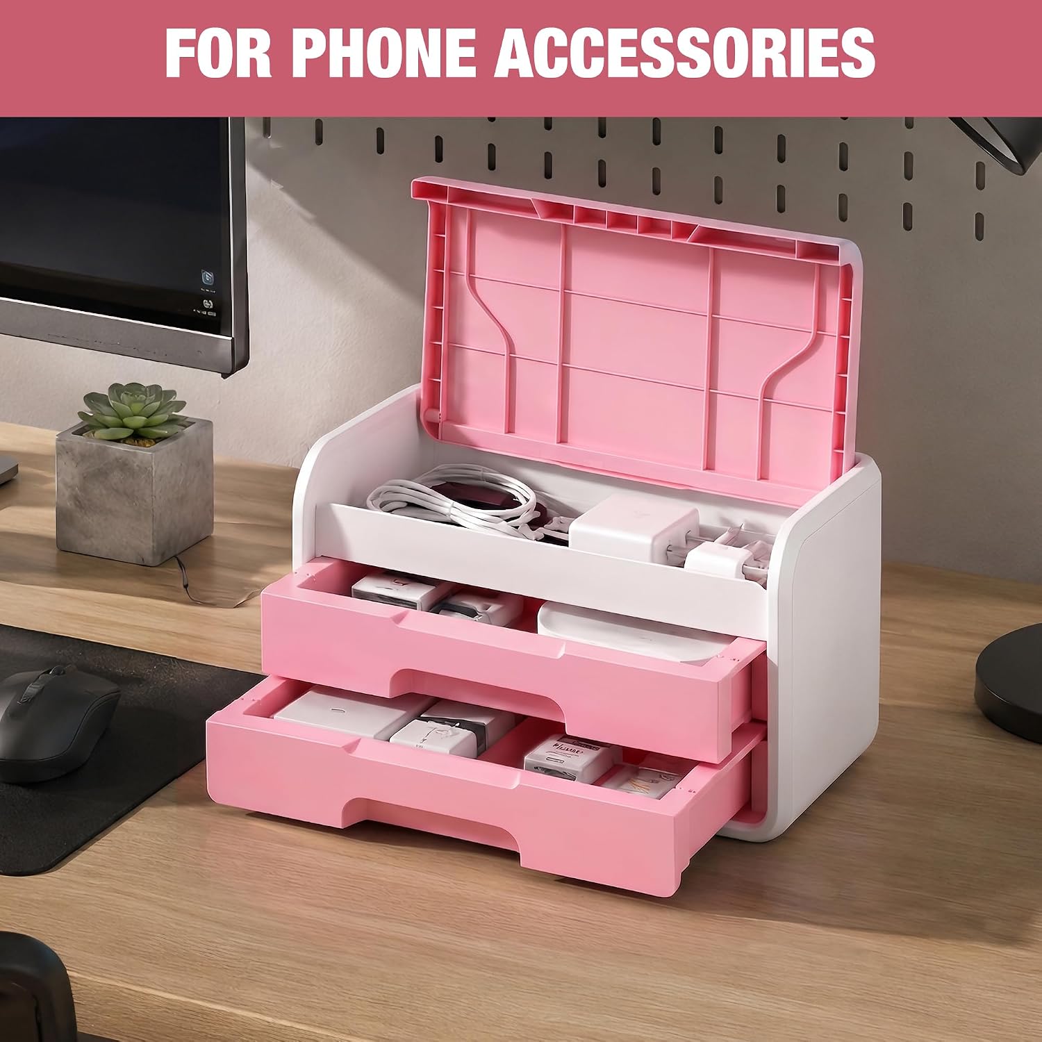 WORKPRO Mini Plastic Tool Box with 2-Drawer, Pink and White - Image 6