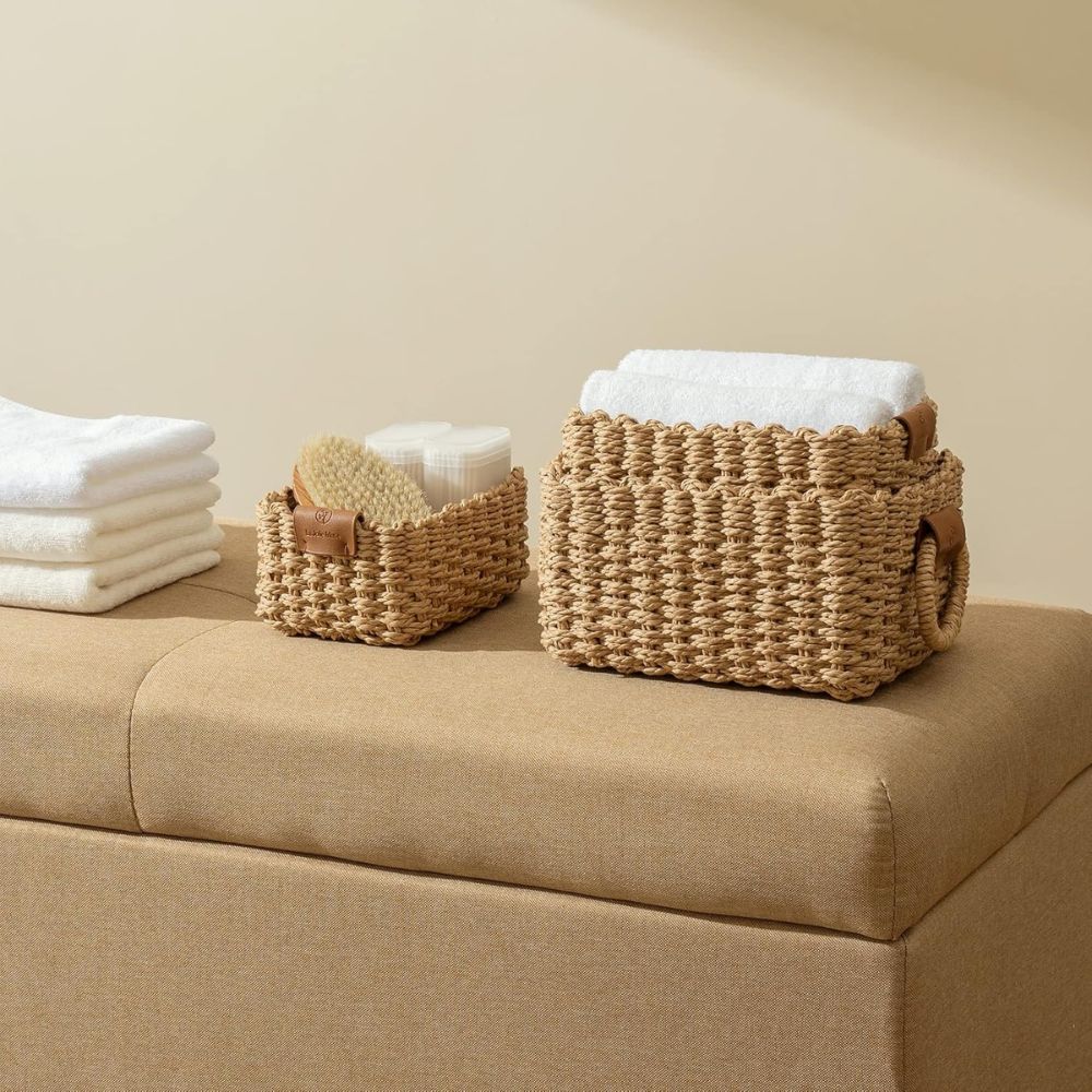 Storage Baskets Handwoven Rattan Set of 3 - Image 5