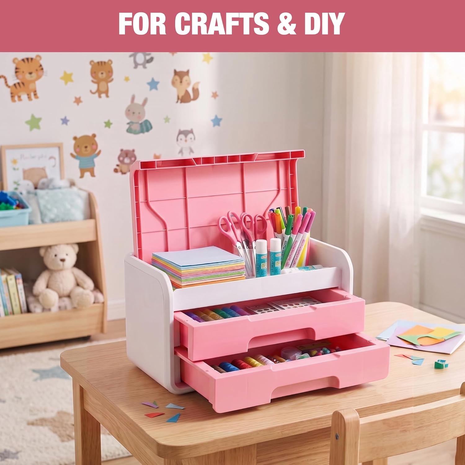 WORKPRO Mini Plastic Tool Box with 2-Drawer, Pink and White - Image 7