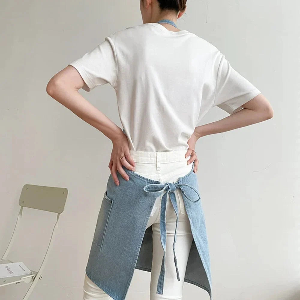 Kitchen Apron Cotton Denim Front Pocket Machine Washable - Image 3