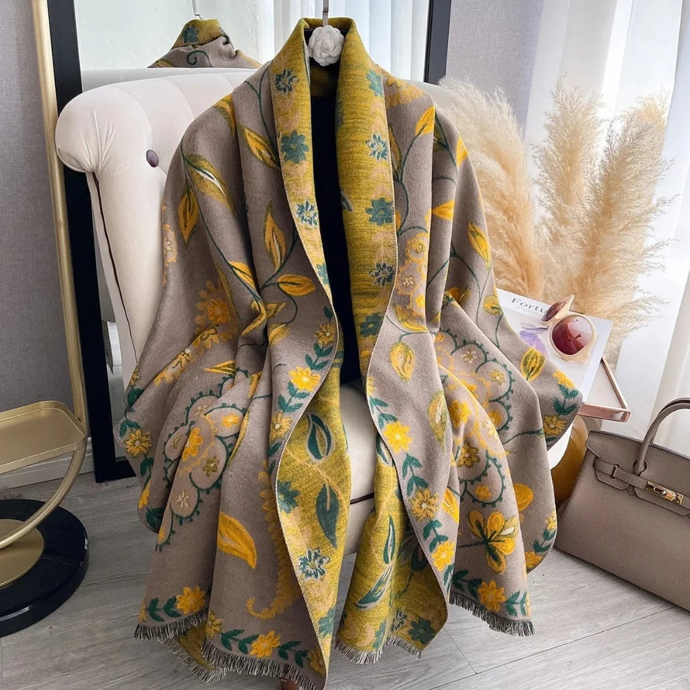 Shawl Scarf Double-Sided Floral Microfiber Blend - Image 6