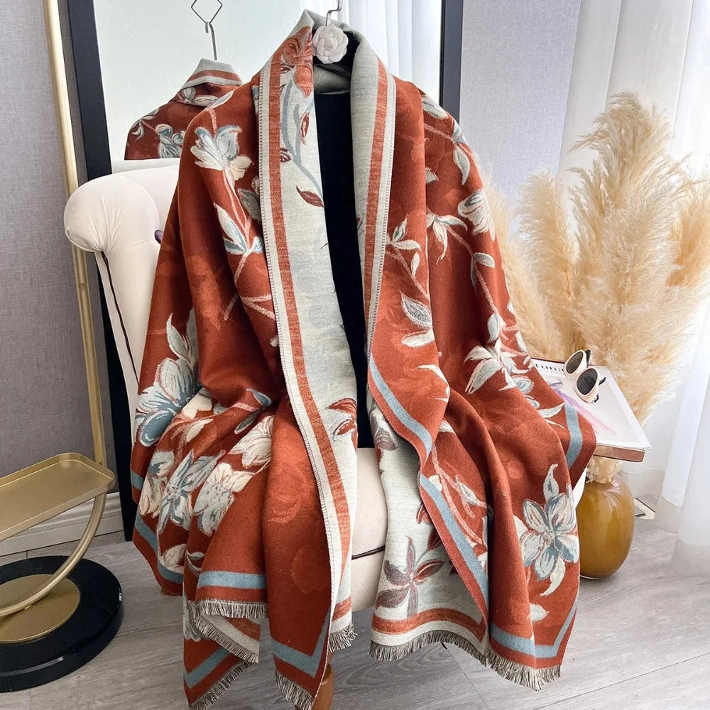 Shawl Scarf Double-Sided Floral Microfiber Blend - Image 4