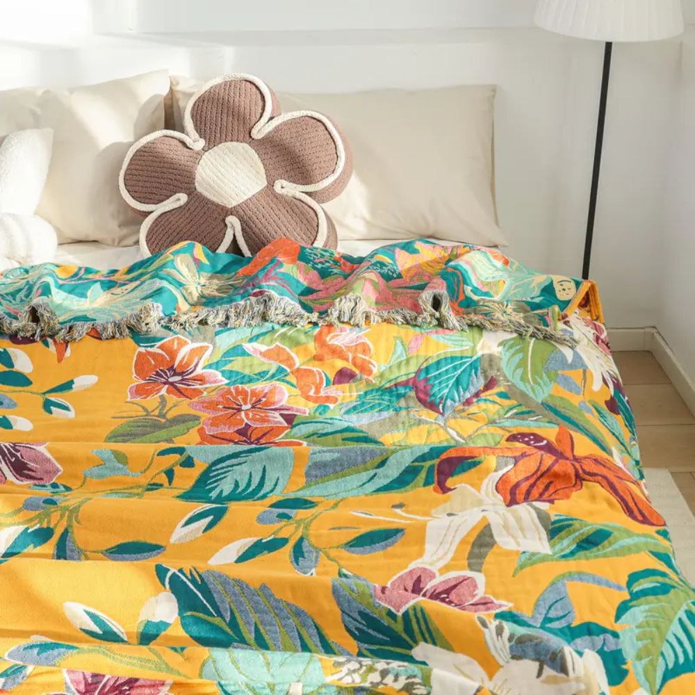 Throw Blanket Tropical Cotton Oversized 79 x 90.5 Inches - Image 5