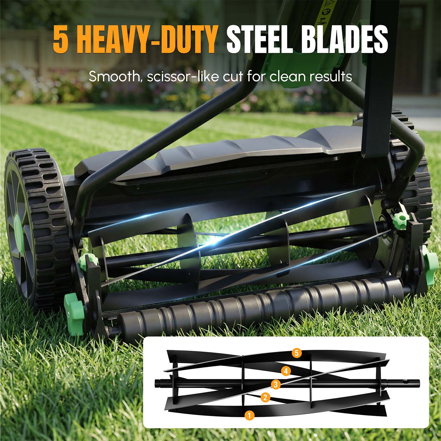 WORKPROX 16" Push Reel Lawn Mower with Grass Catcher, 5-Blade Manual Mower, Adjustable Height - Image 3