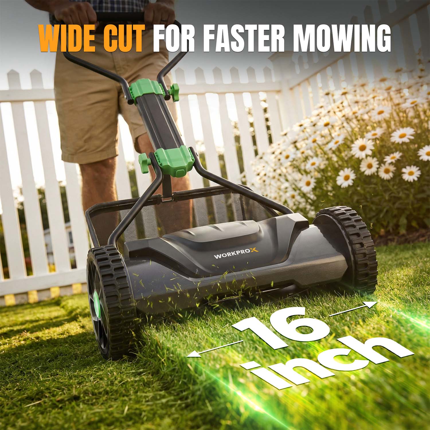 WORKPROX 16" Push Reel Lawn Mower with Grass Catcher, 5-Blade Manual Mower, Adjustable Height - Image 4