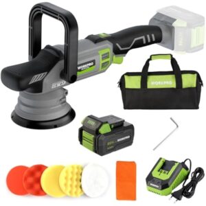 WORKPRO 20V Cordless & Brushless Dual Action Buffer Polisher Kit with 4.0Ah Battery, 7 Variable Speed Up to 5000RPM