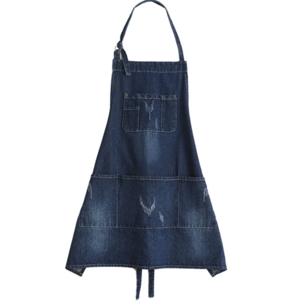 Kitchen Apron Cotton Denim Front Pocket Machine Washable - Image 7
