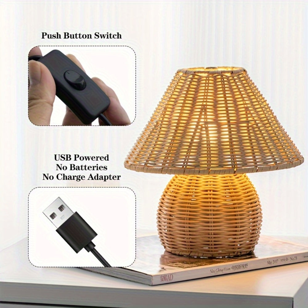 Table Lamp Rattan Shade Bamboo Base - Image 7