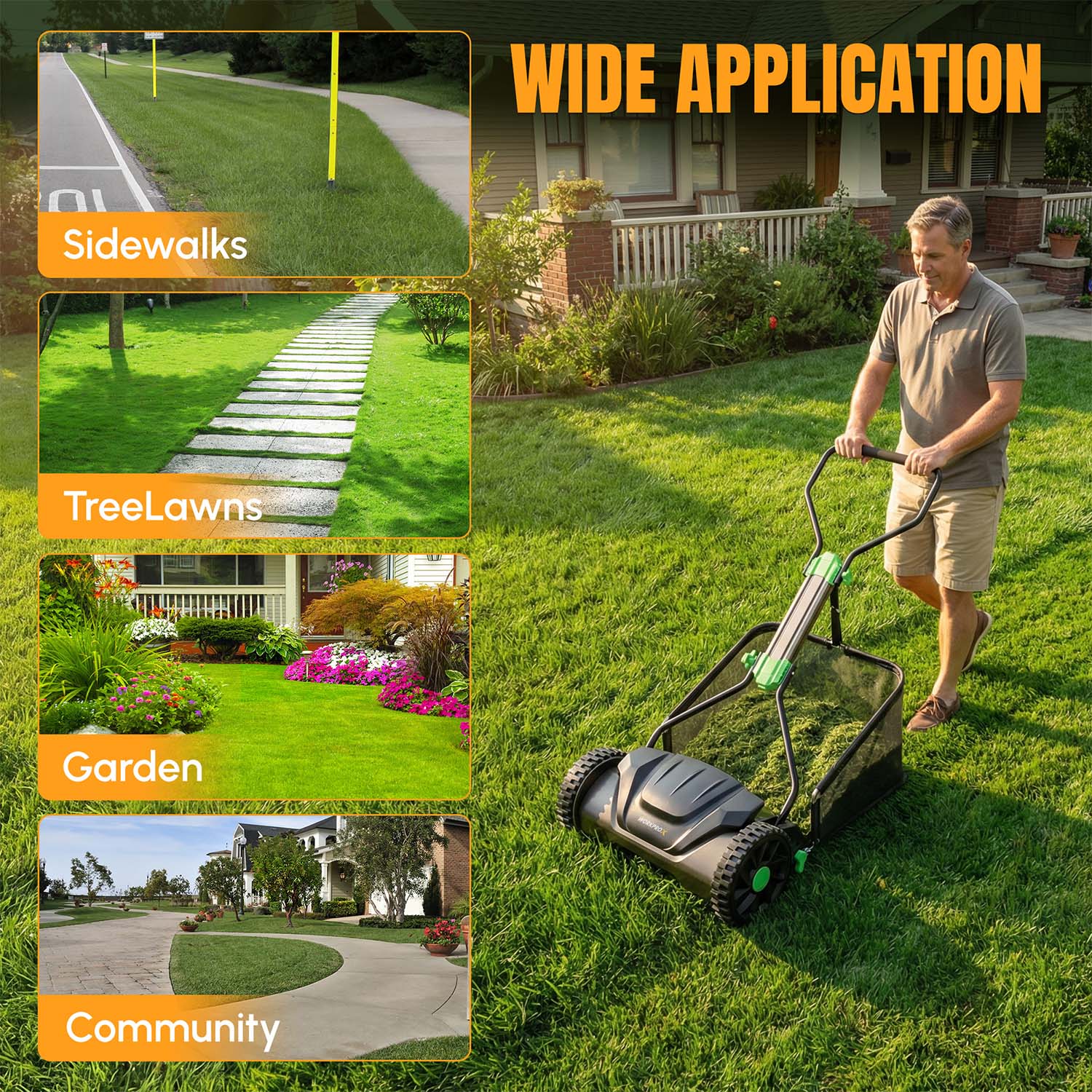 WORKPROX 16" Push Reel Lawn Mower with Grass Catcher, 5-Blade Manual Mower, Adjustable Height - Image 10