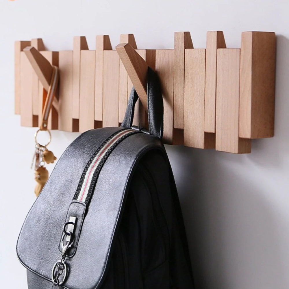 Wall Hook Rack Foldable Piano-Key Natural Wood - Image 2