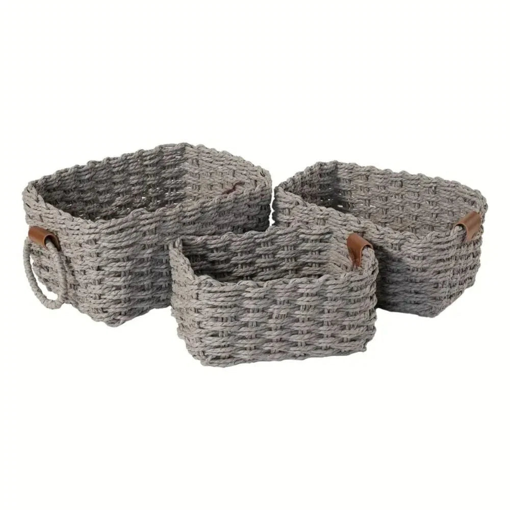 Storage Baskets Handwoven Rattan Set of 3 - Image 10