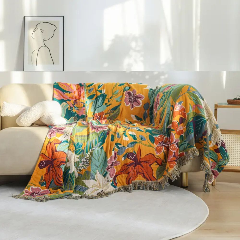 Throw Blanket Tropical Cotton Oversized 79 x 90.5 Inches - Image 6
