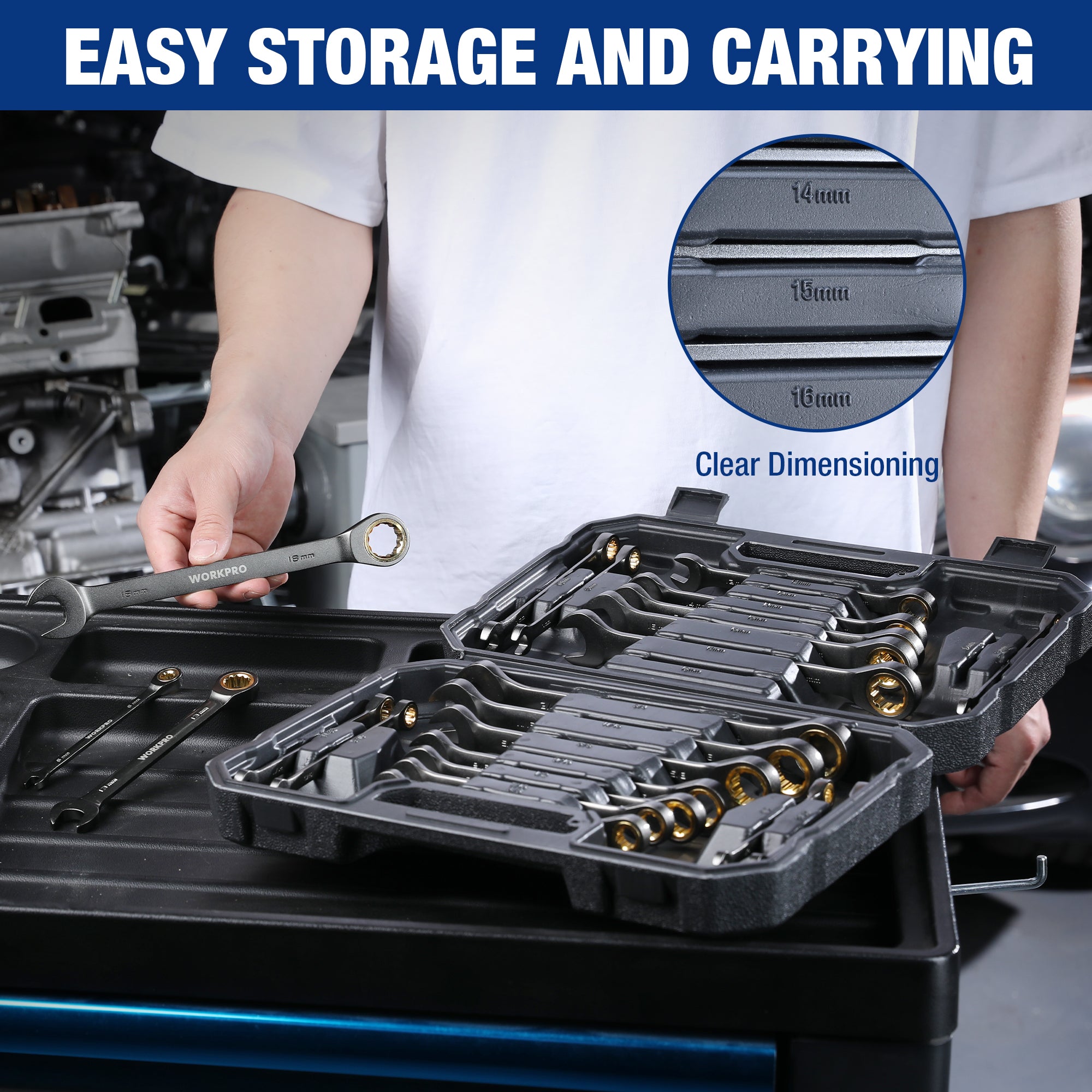WORKPRO 22-Piece Regular Ratcheting Wrench Set with Organizer Box, 72 Teeth, Metric 6-18mm & SAE 1/4-3/4" - Image 7