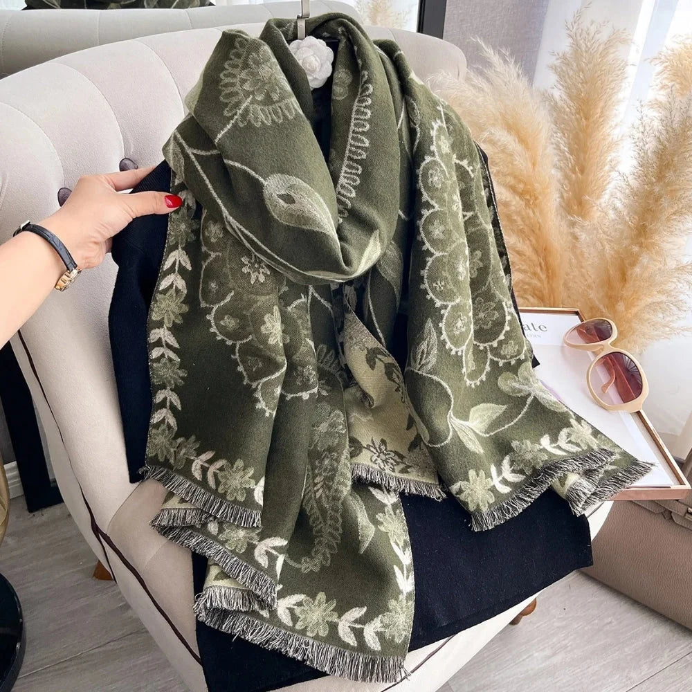 Shawl Scarf Double-Sided Floral Microfiber Blend - Image 11