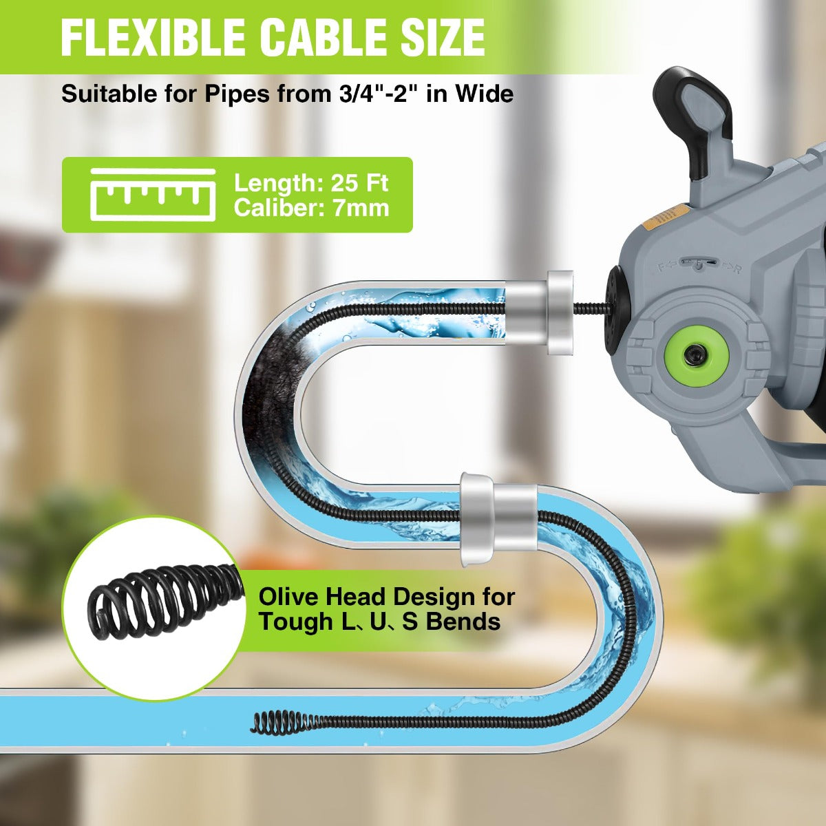 WORKPRO 20V Electric Drain Auger with 2.0AH Battery and Charger - 25Ft Plumbing Snake Drain Hair Removal Tool Set - Image 2