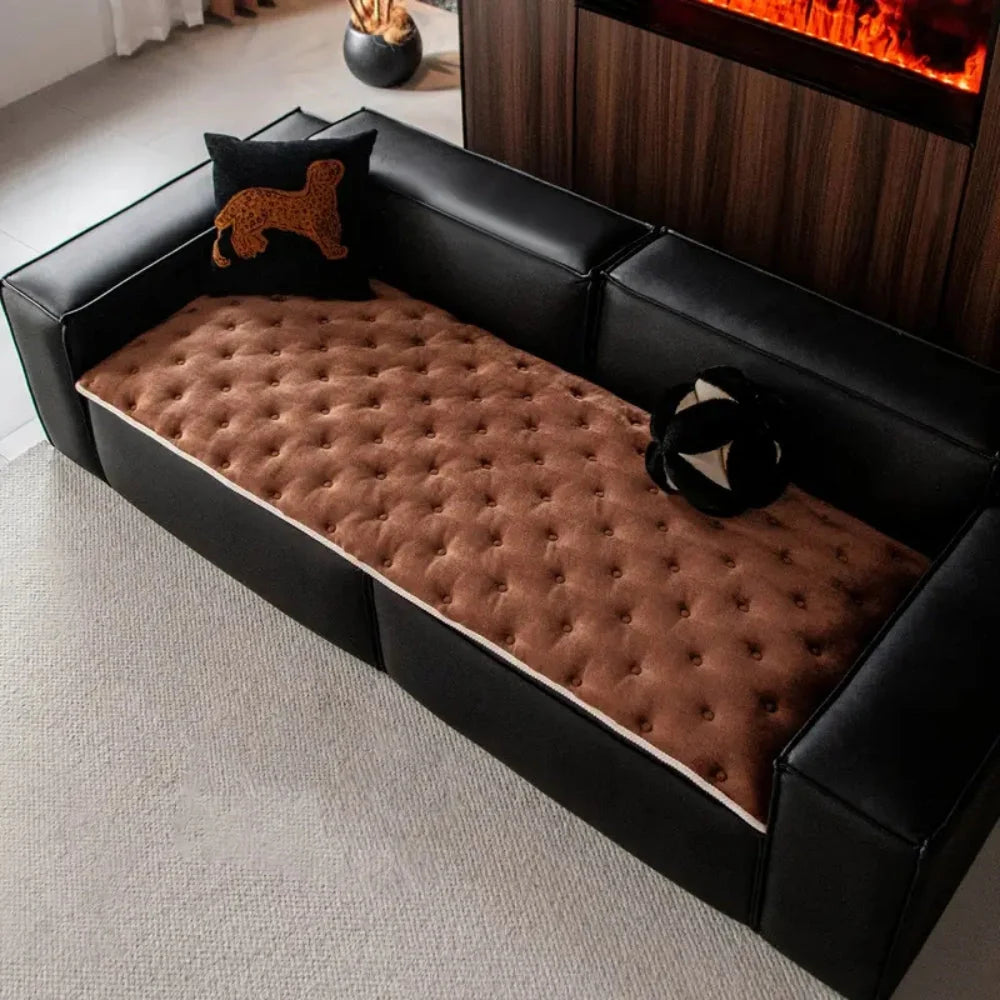 Sofa Cover Plush Button-Tufted Microfiber - Image 3