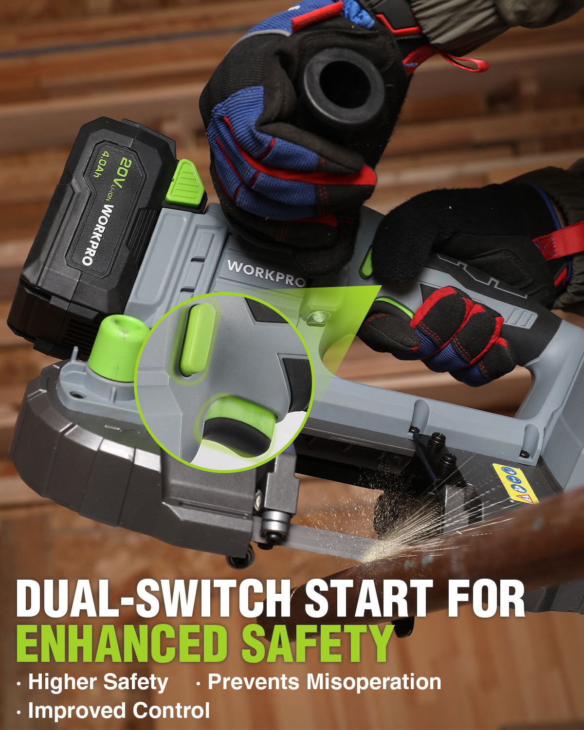 WORKPRO 20V Cordless Portable Band Saw for Cutting Metal with 3.75 Inch Cut Capacity & 6 Adjustable Speeds(370-670RPM, 324-587 SFPM) - Image 8
