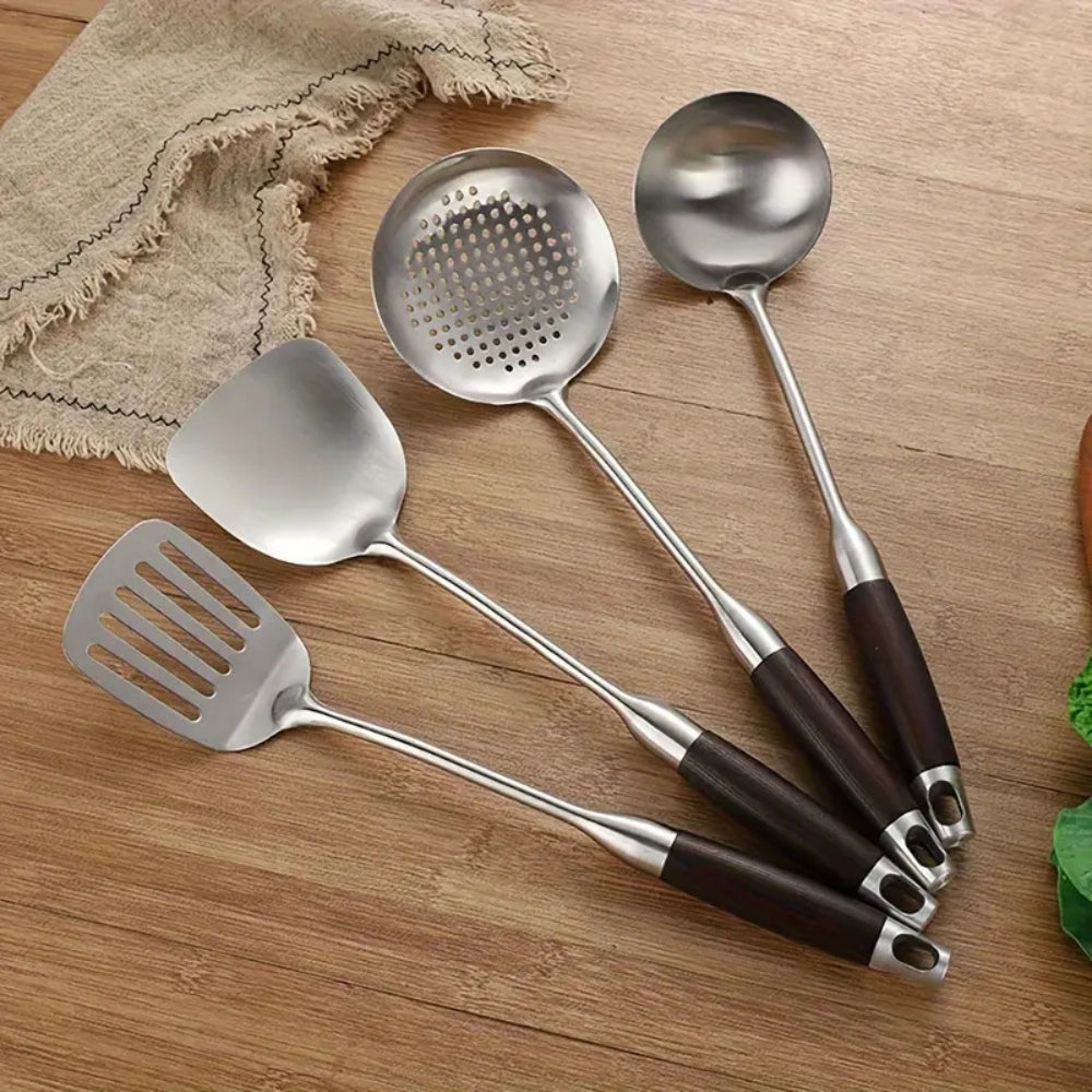 Utensil Set 6-Piece Stainless Steel Heads & Wooden Handles - Image 5