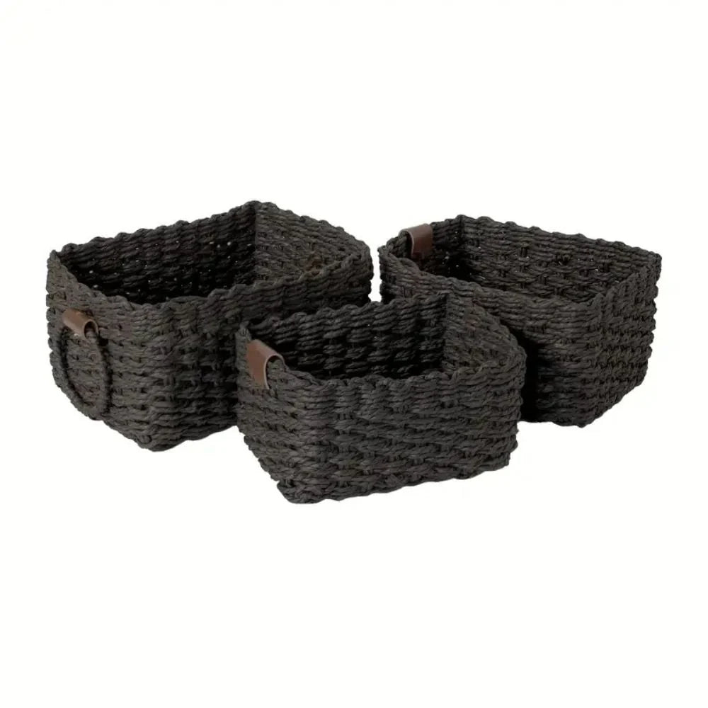 Storage Baskets Handwoven Rattan Set of 3 - Image 9