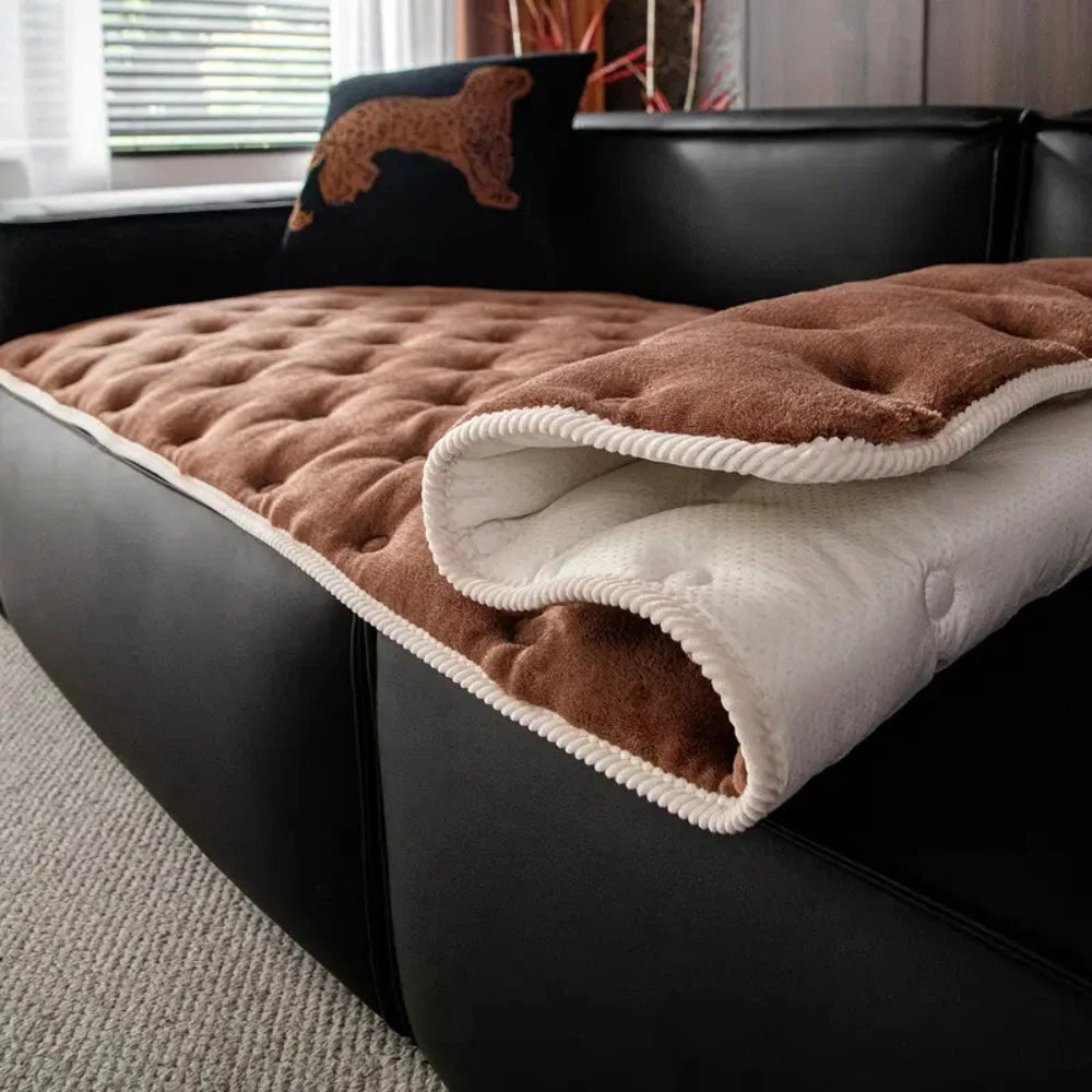 Sofa Cover Plush Button-Tufted Microfiber - Image 4