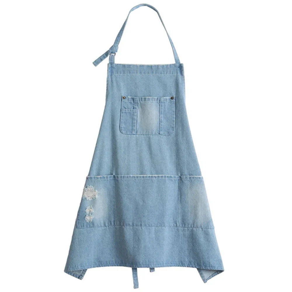 Kitchen Apron Cotton Denim Front Pocket Machine Washable - Image 8
