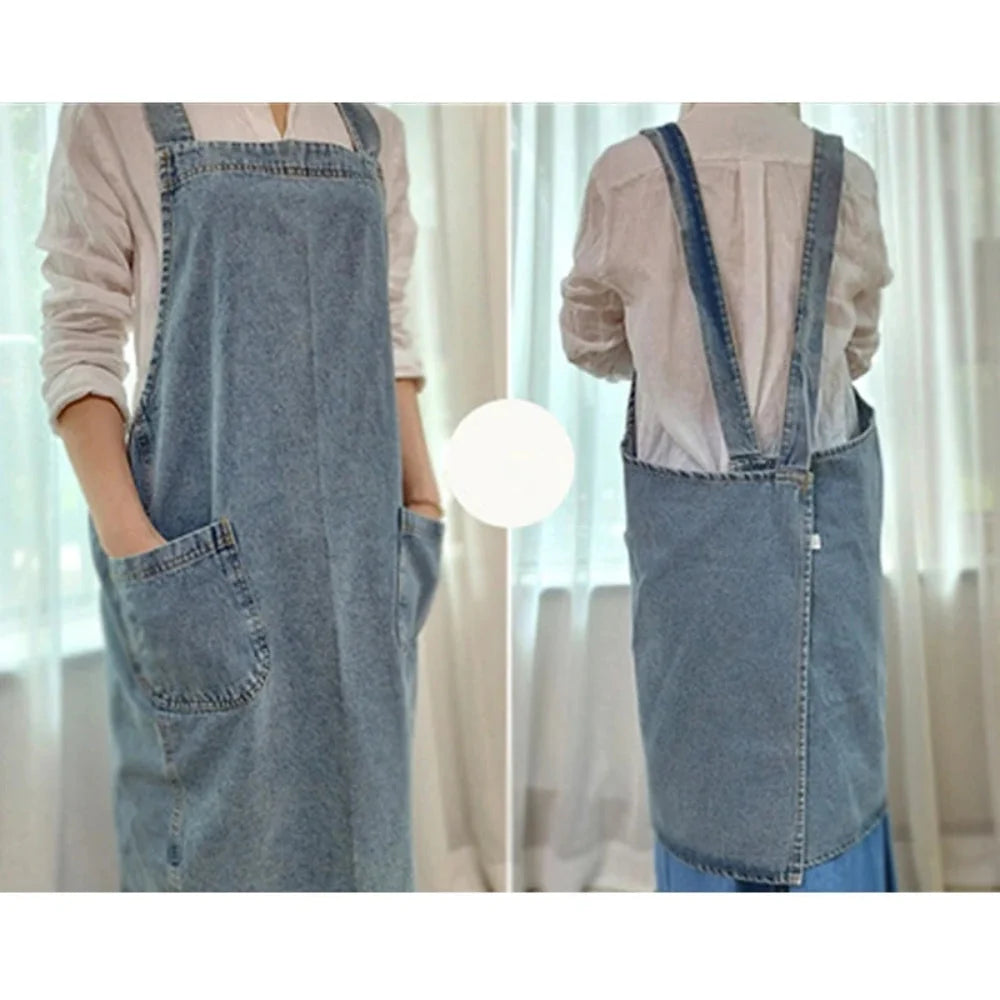 Apron Cotton Denim Two Front Pockets Machine Washable - Image 5