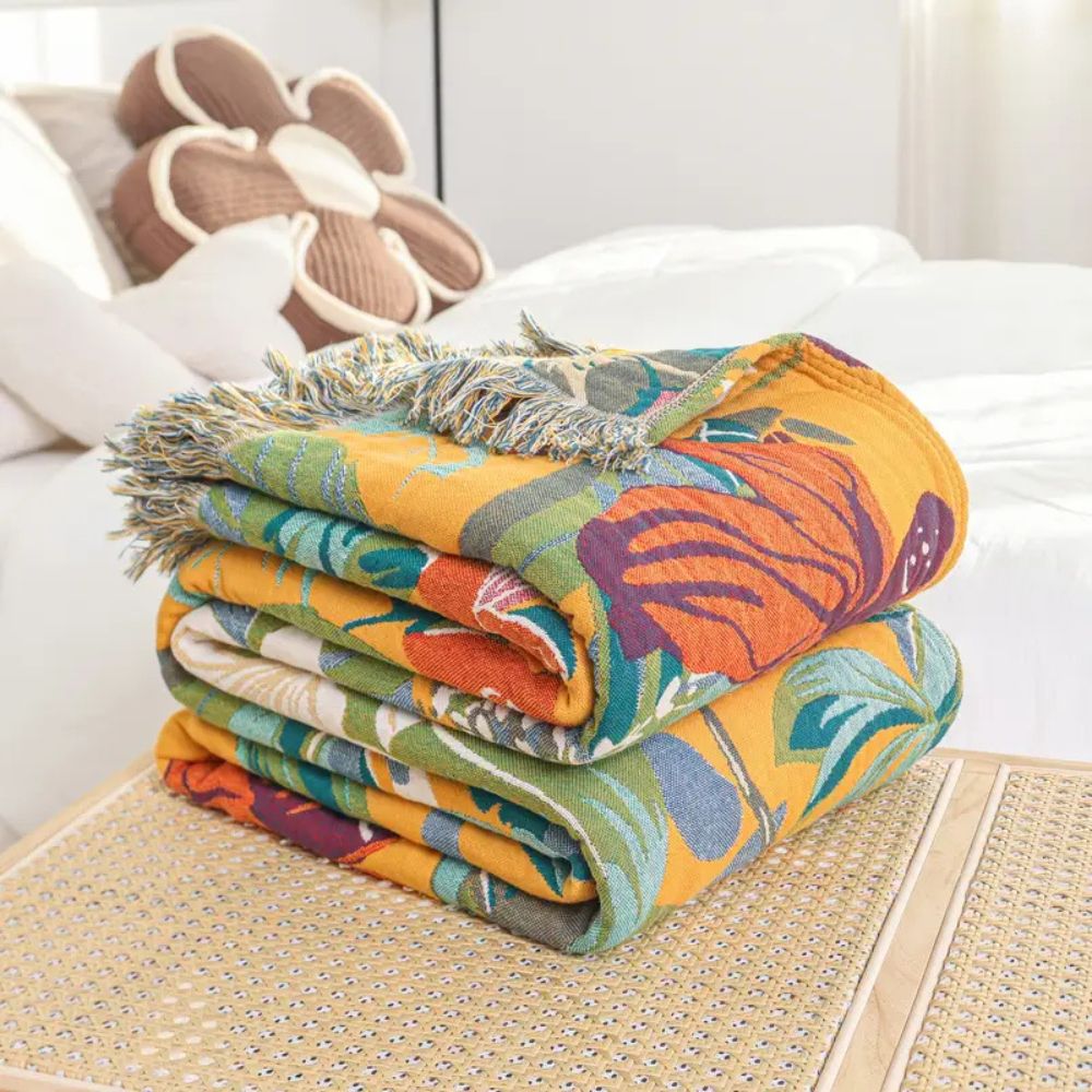 Throw Blanket Tropical Cotton Oversized 79 x 90.5 Inches - Image 3