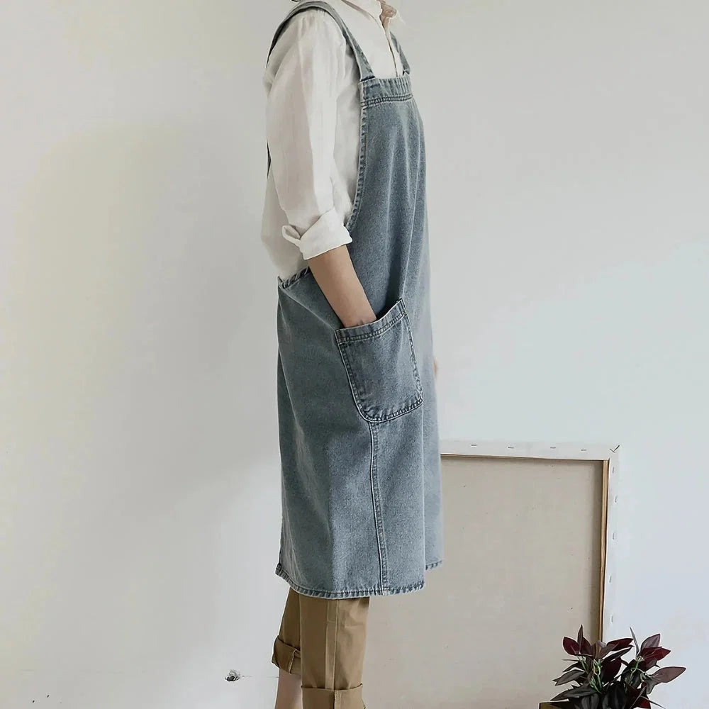 Apron Cotton Denim Two Front Pockets Machine Washable - Image 3