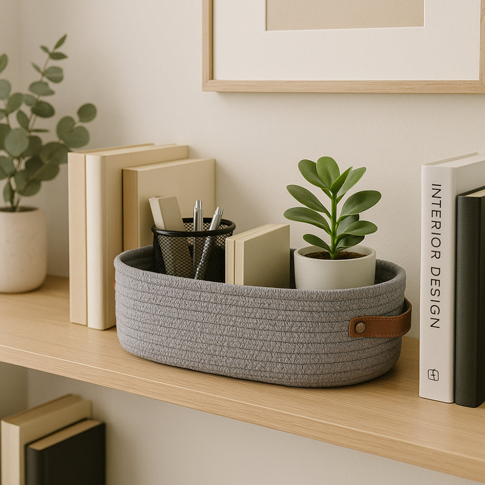Woven Storage Basket Microfiber Blend Dual Handles - Image 5
