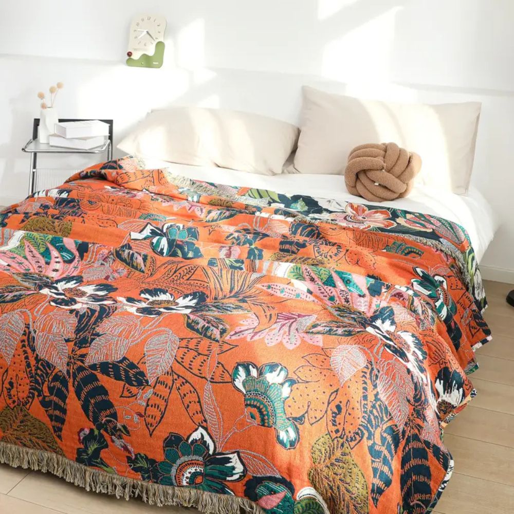 Throw Blanket Gauze Cotton Reversible Jacquard Tassel Edges - Image 2