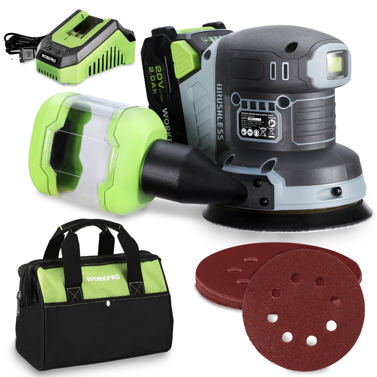 WORKPRO Brushless and Cordless 20V 5in Electric Orbit Sander