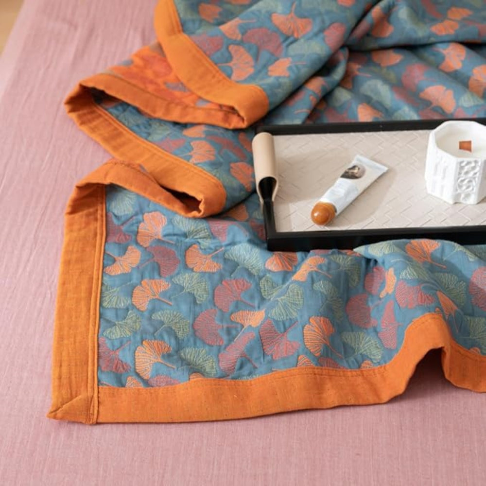 Blanket Reversible Ginkgo Leaf Print Organic Cotton Hypoallergenic - Image 4