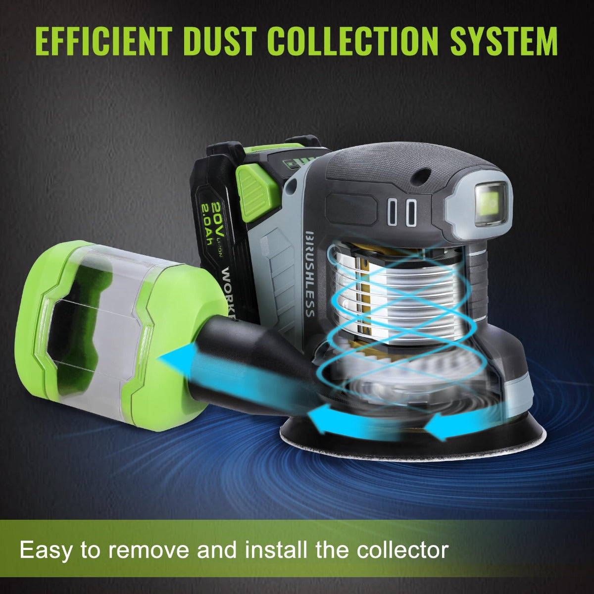 WORKPRO Brushless and Cordless 20V 5in Electric Orbit Sander - Image 4