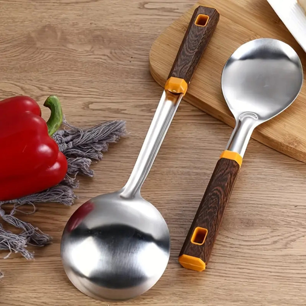 Cooking Utensil Set 304 Stainless Steel Wood-Grain Handles 6-Piece - Image 2