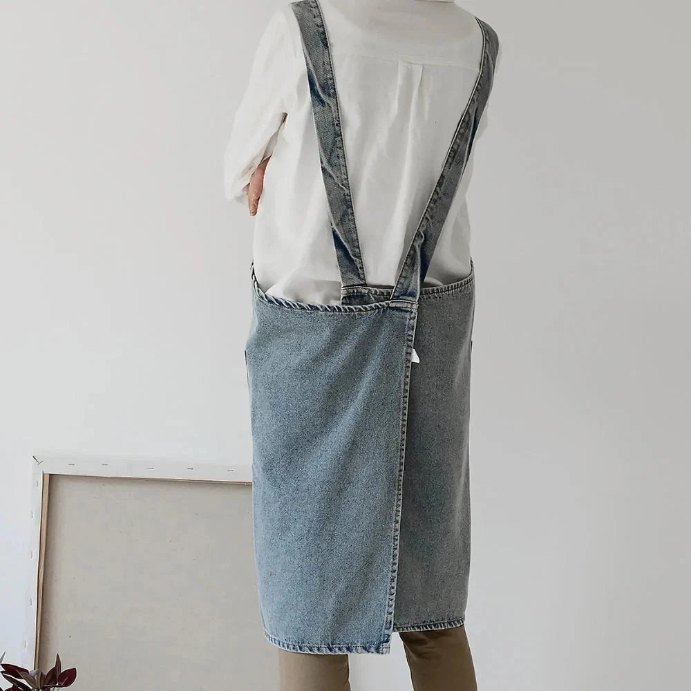 Apron Cotton Denim Two Front Pockets Machine Washable - Image 4
