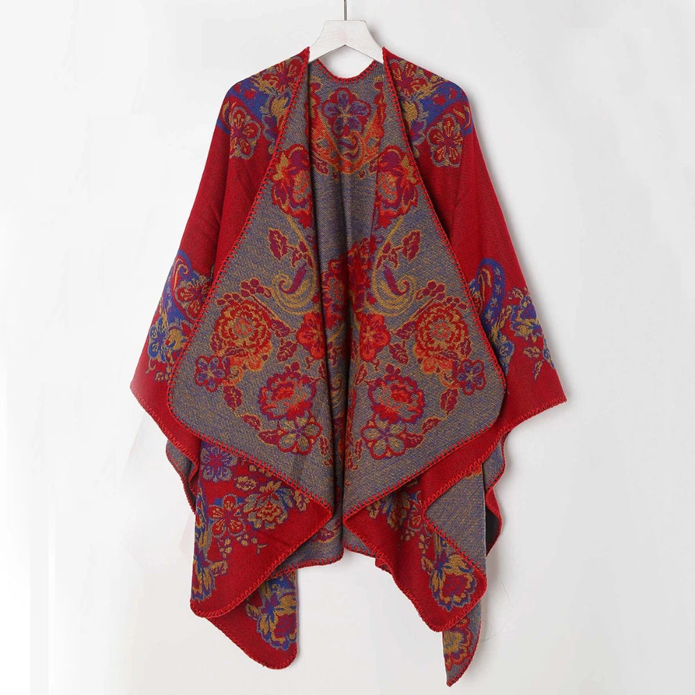 Women's Poncho Acrylic Jacquard Fringe - Image 6