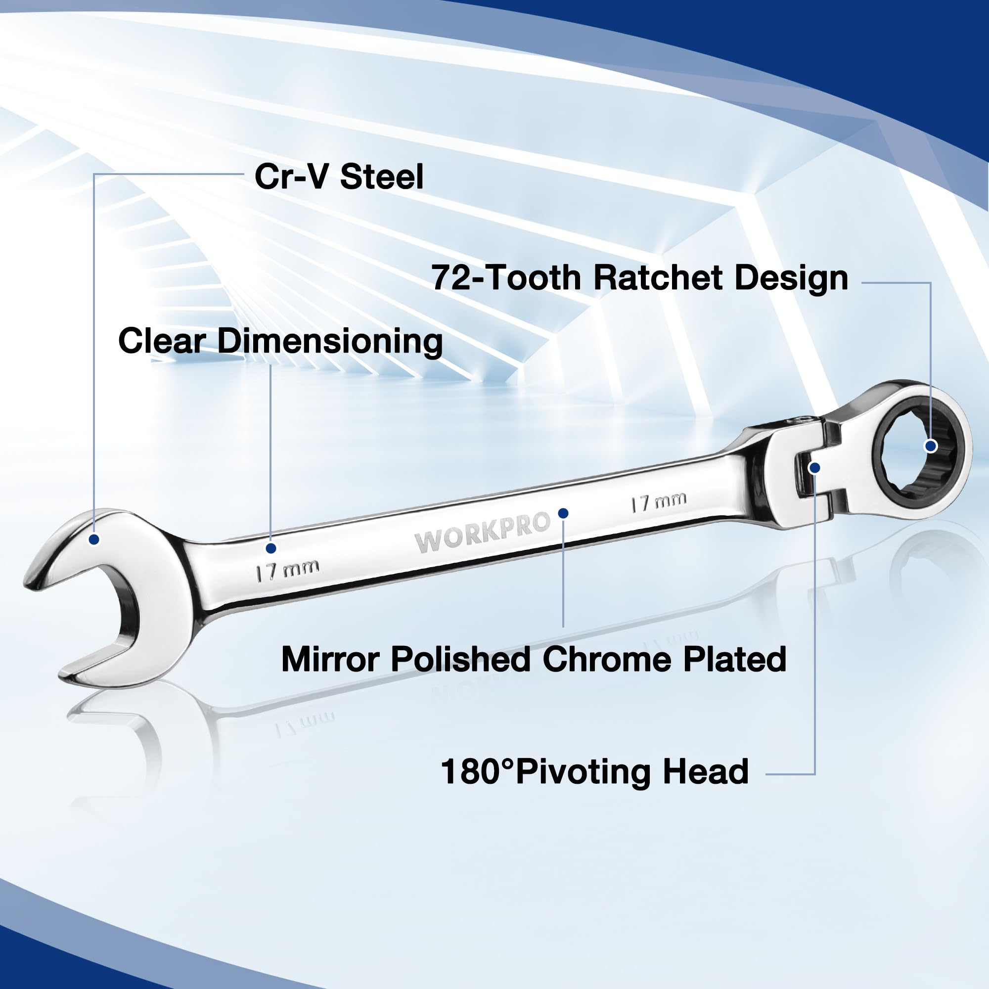 WORKPRO 22-Piece Flex-Head Ratcheting Combination Wrench Set - Image 6