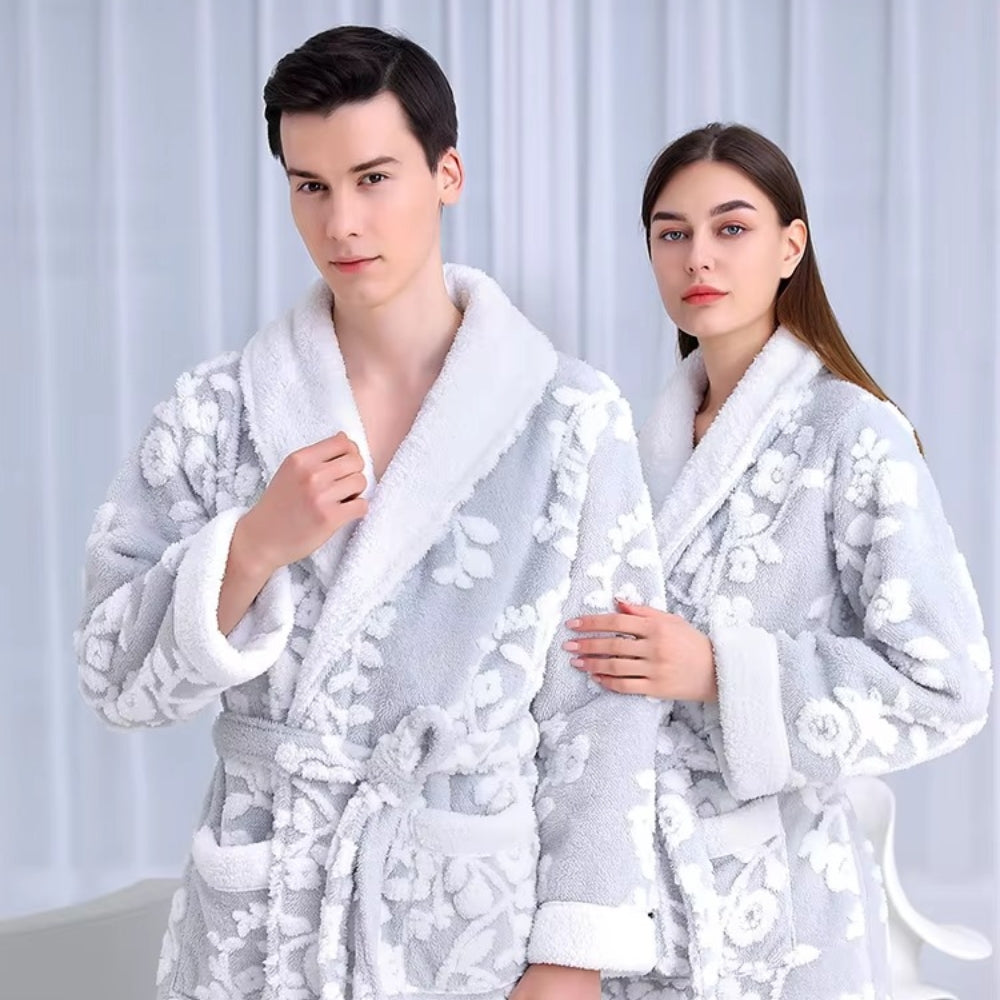 Bathrobe Double-Layer Jacquard Microfiber & Coral Fleece - Image 3