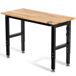 WORKPRO 48"×22" Adjustable Workbench 1500 LBS Load Capacity Hardwood Worktable with Power Outlets, Leveling Foot