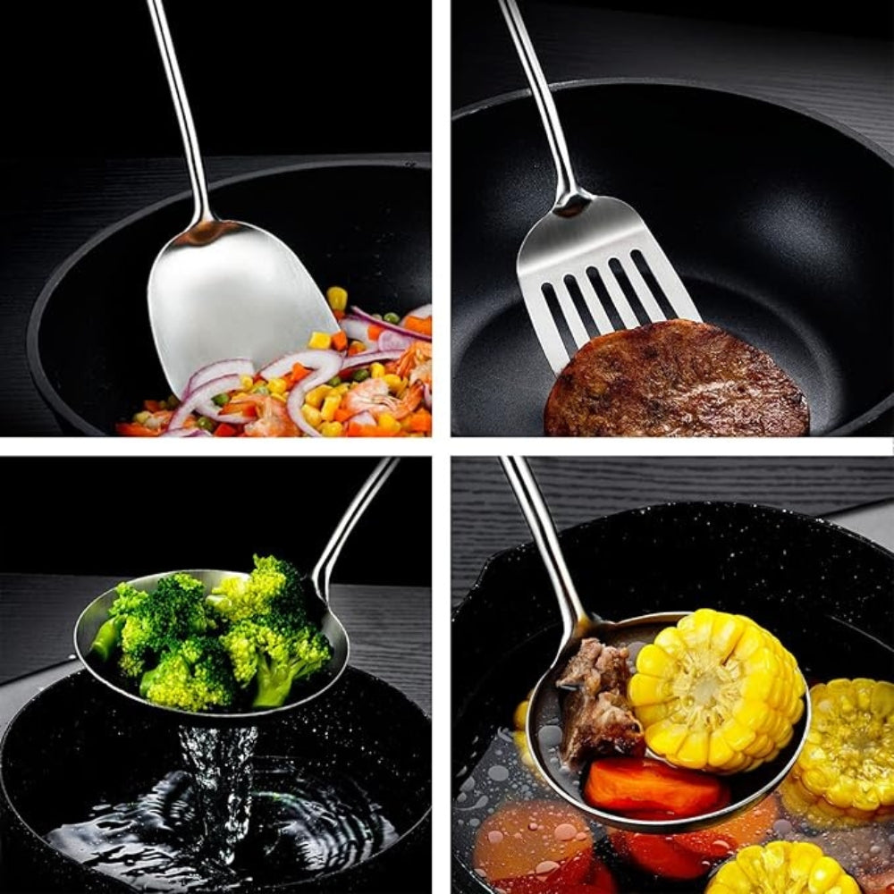 Utensil Set 6-Piece Stainless Steel Heads & Wooden Handles - Image 3