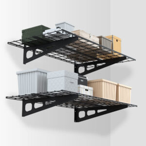 WORKPRO 2-Pack 2x4FT Heavy Duty Garage Wall Mounted Shelving, 48&rdquo; x 24", 400lbs Load Capacity (Total), Black