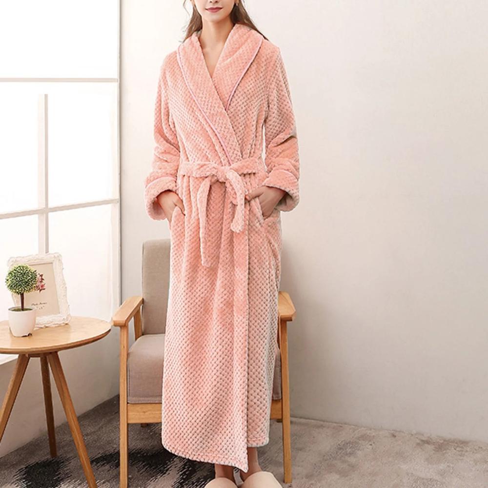 Bathrobe All-Season Soft Breathable Fleece Pockets & Belt - Image 4